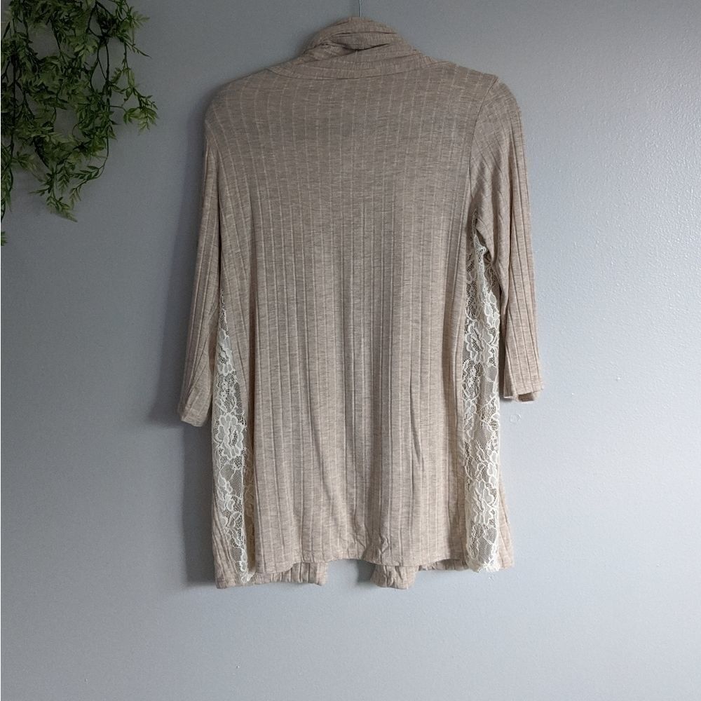 (August Mist) Tan Open Cardigan Lace Sides Small - Picture 4 of 8